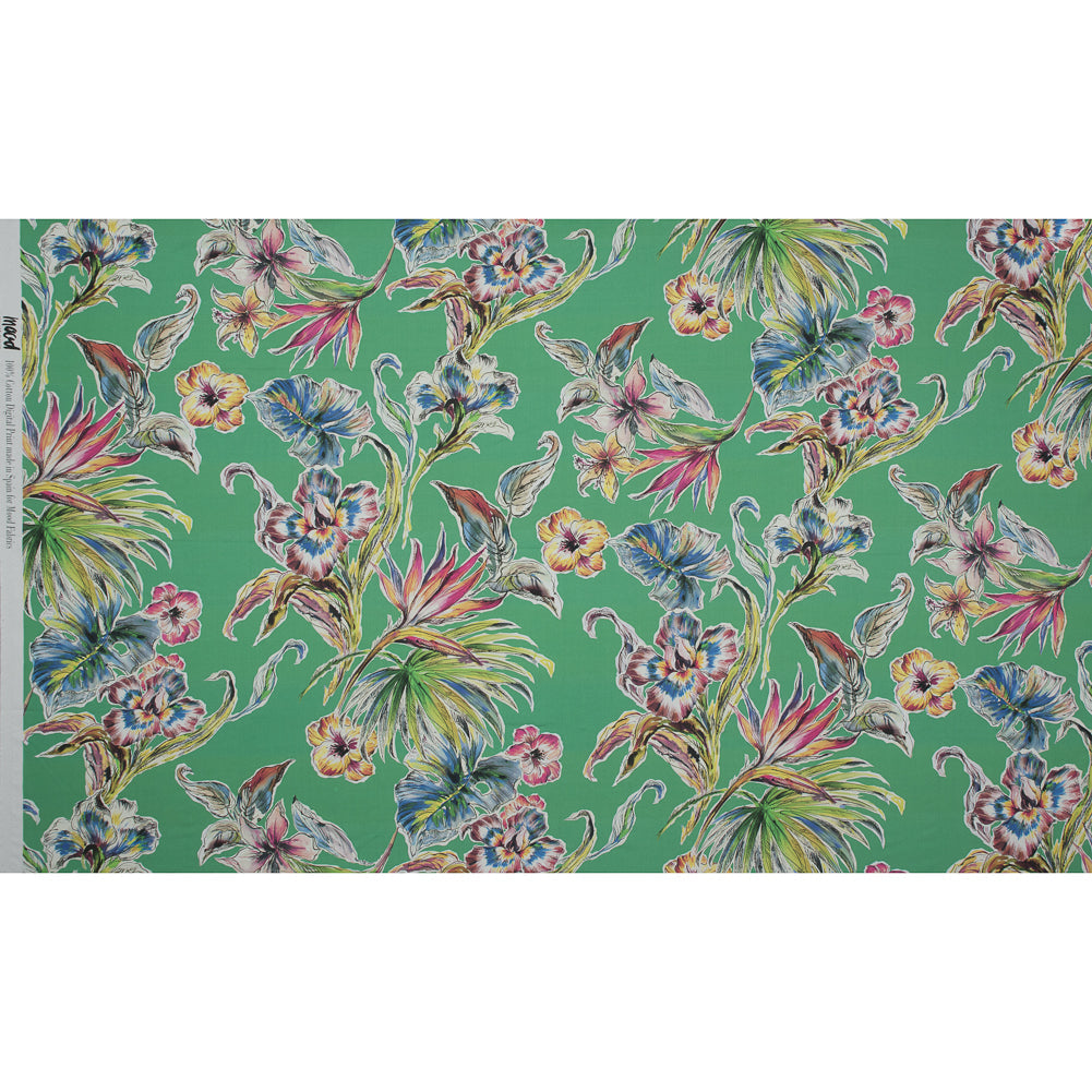 Cotton Poplin - Kelly Green Floral - Creativite Epanouie Print - Mood Exclusive Avenable Collection