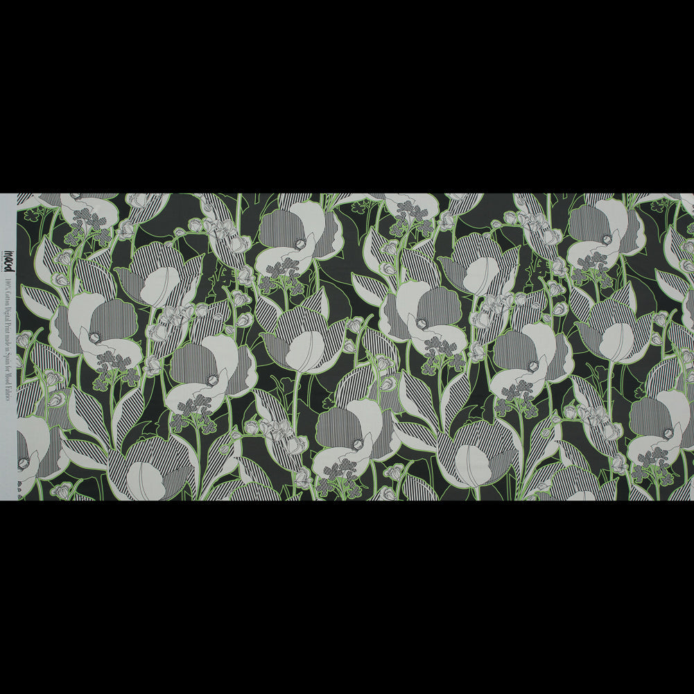 Cotton Poplin - Green Striped Flowers - Fleurs en Vert Print - Mood Exclusive Avenable Collection