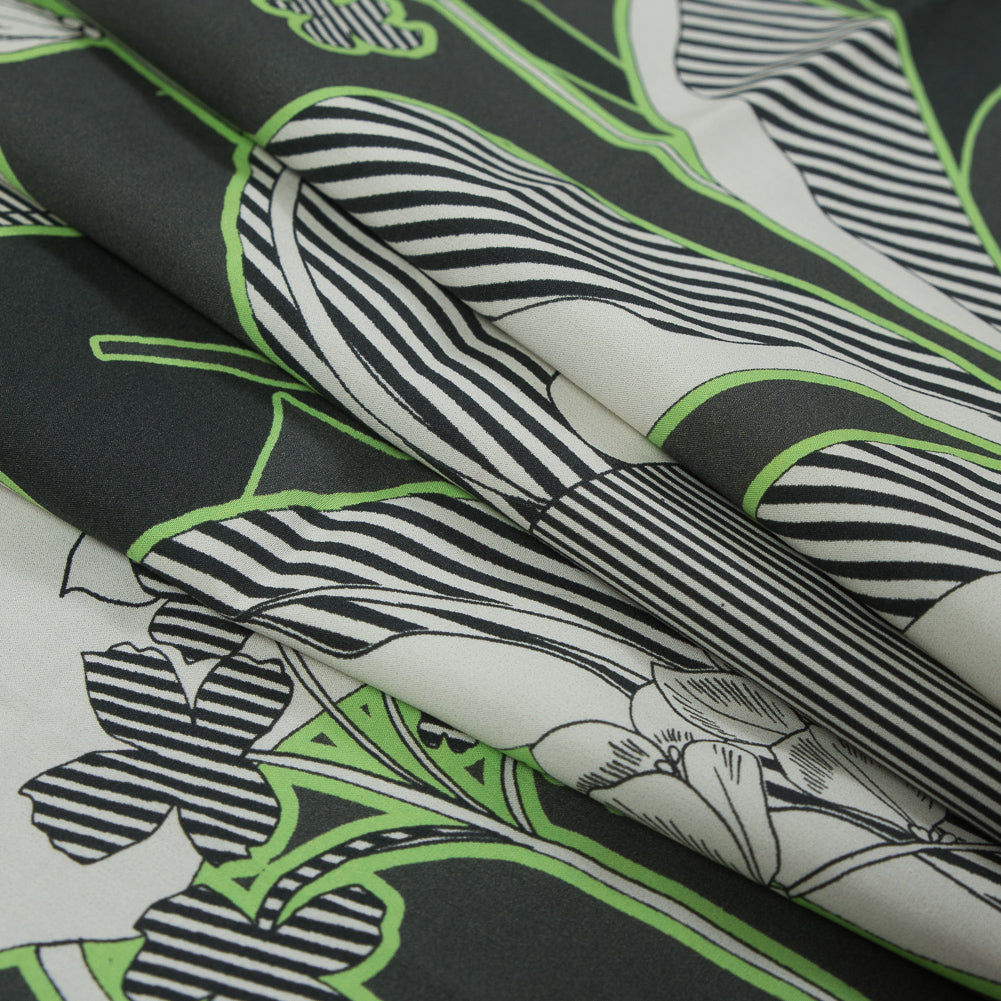 Cotton Poplin - Green Striped Flowers - Fleurs en Vert Print - Mood Exclusive Avenable Collection