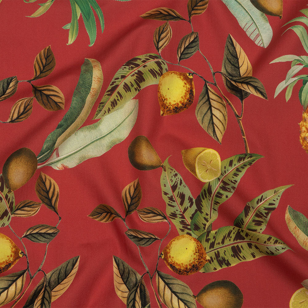 Cotton Poplin - Red and Yellow Leaves and Fruit - Girl from Ipanema Print - Mood Exclusive Avenable Collection