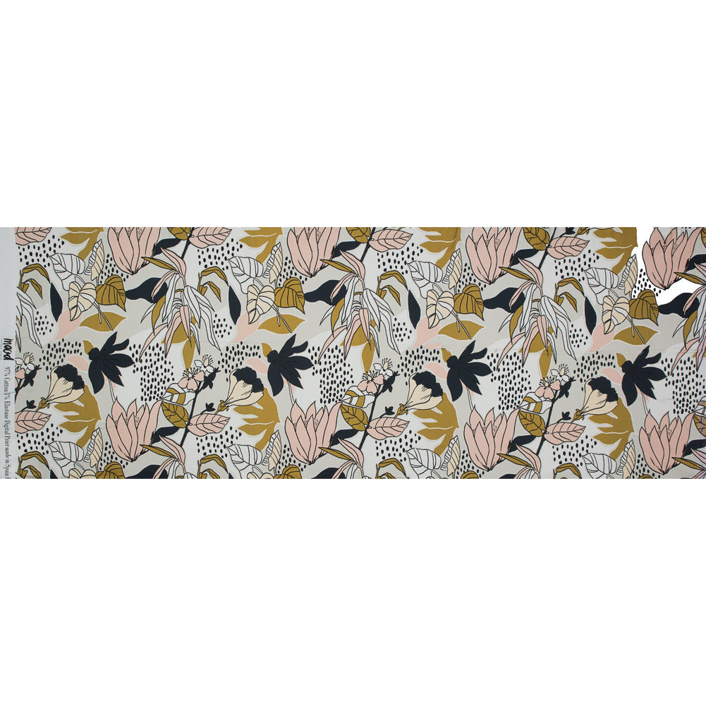 Stretch Cotton Sateen - Peach Parfait Floral - Pushing Up Daisies Print - Mood Exclusive Avenable Collection