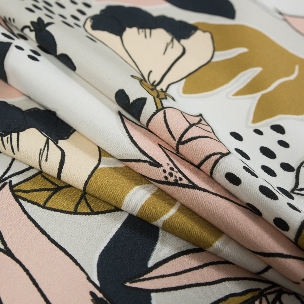 Stretch Cotton Sateen - Peach Parfait Floral - Pushing Up Daisies Print - Mood Exclusive Avenable Collection