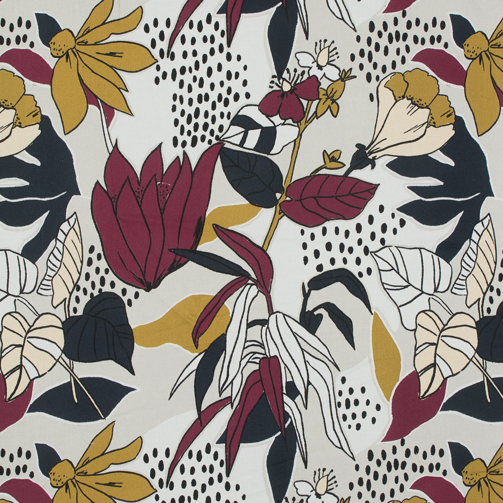 Stretch Cotton Sateen - Red Plum Floral - Pushing Up Daisies Print - Mood Exclusive Avenable Collection