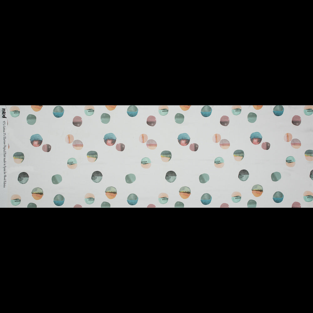 Stretch Cotton Sateen - Off-White Painterly Polka Dots - Bubblegum Pop Print - Mood Exclusive Avenable Collection