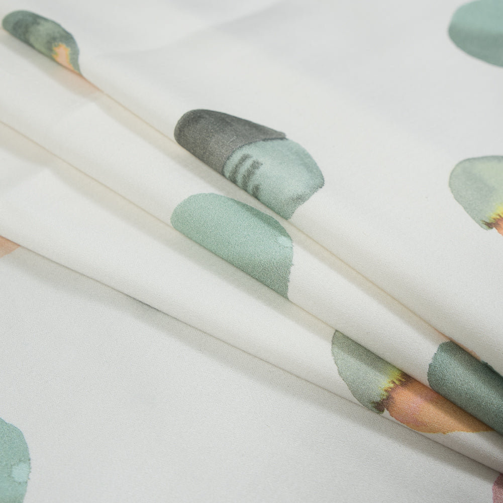 Stretch Cotton Sateen - Off-White Painterly Polka Dots - Bubblegum Pop Print - Mood Exclusive Avenable Collection