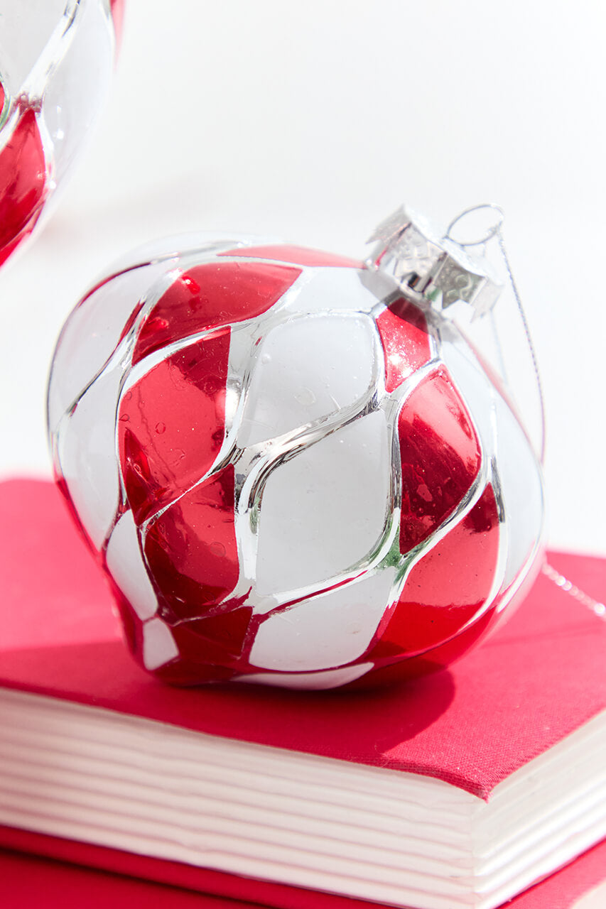 3.5" - 5" Red & White Swirl Glass Ornament