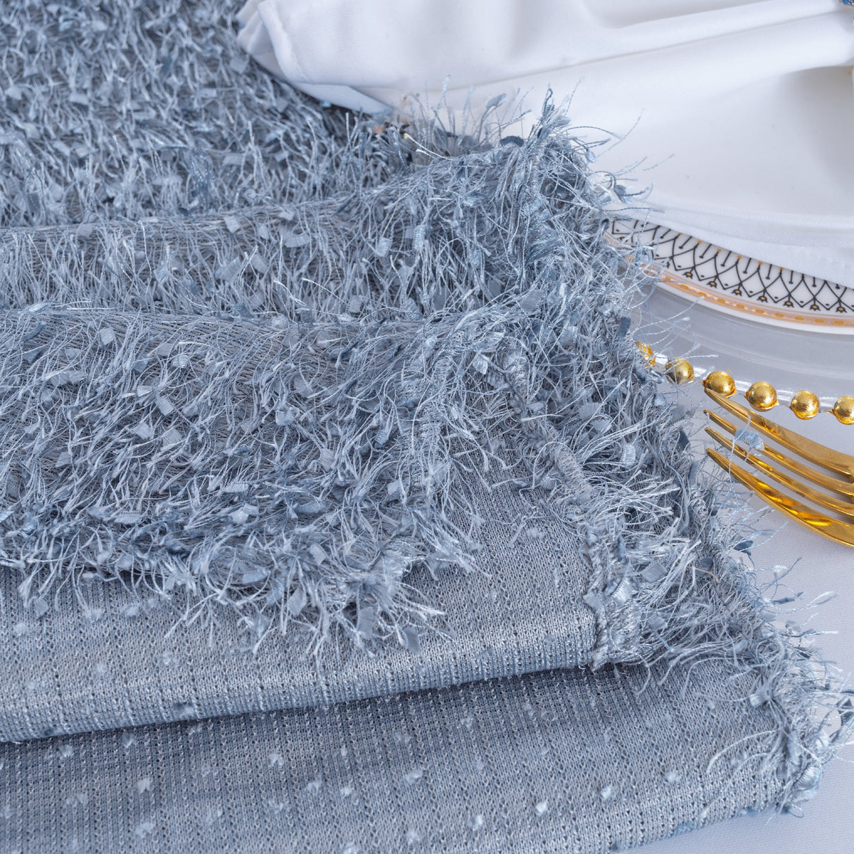 Shaggy Plush Fringe Table Runner 13x108 Dusty Blue