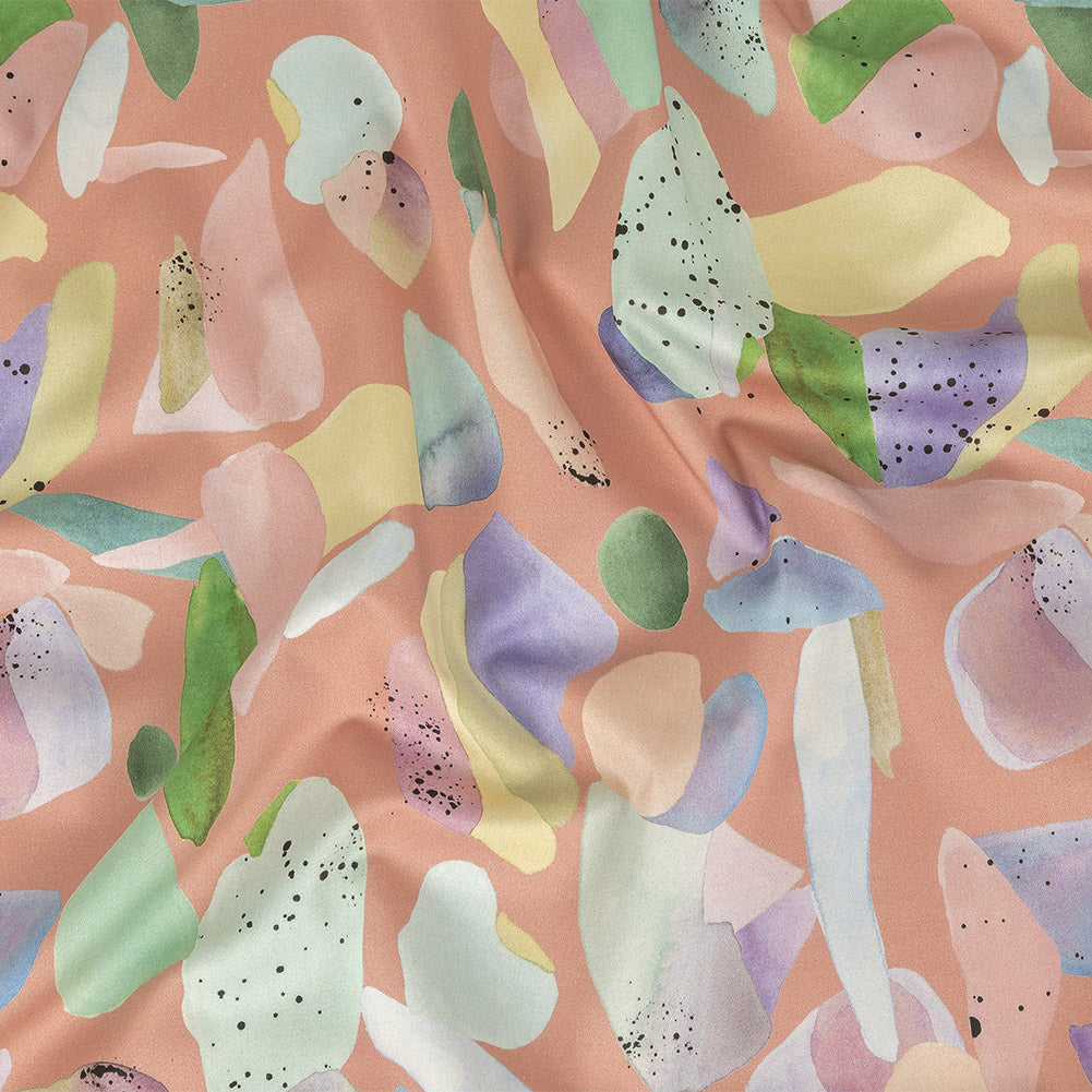 Stretch Cotton Sateen - Pink and Multicolor Abstract Spots - Dappled Duende Print - Mood Exclusive Avenable Collection