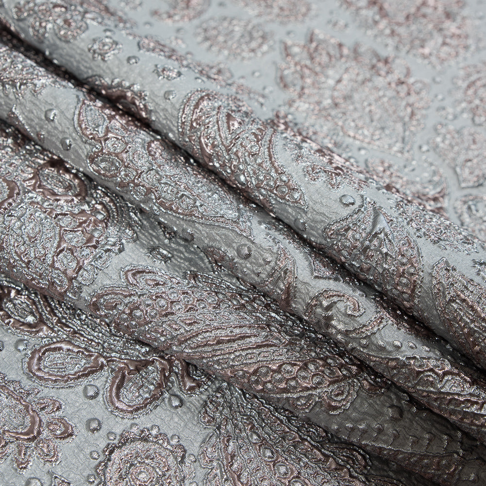 Rose Gold and Silver Luxury Paisley Metallic Brocade