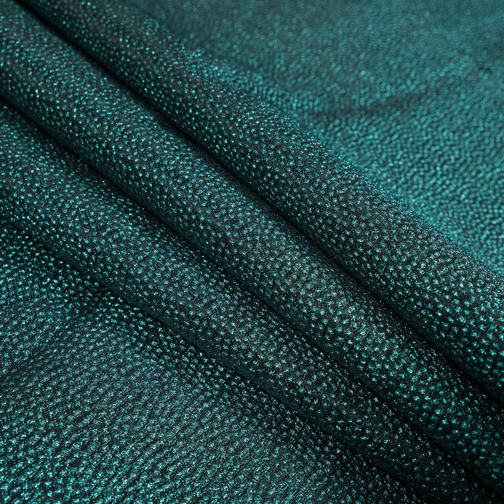 Metallic Teal and Black Cheetah Spotted Luxury Brocade
