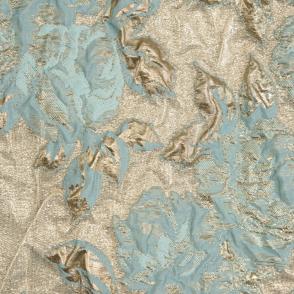 Seafoam Blue Luxury Floral Metallic Brocade