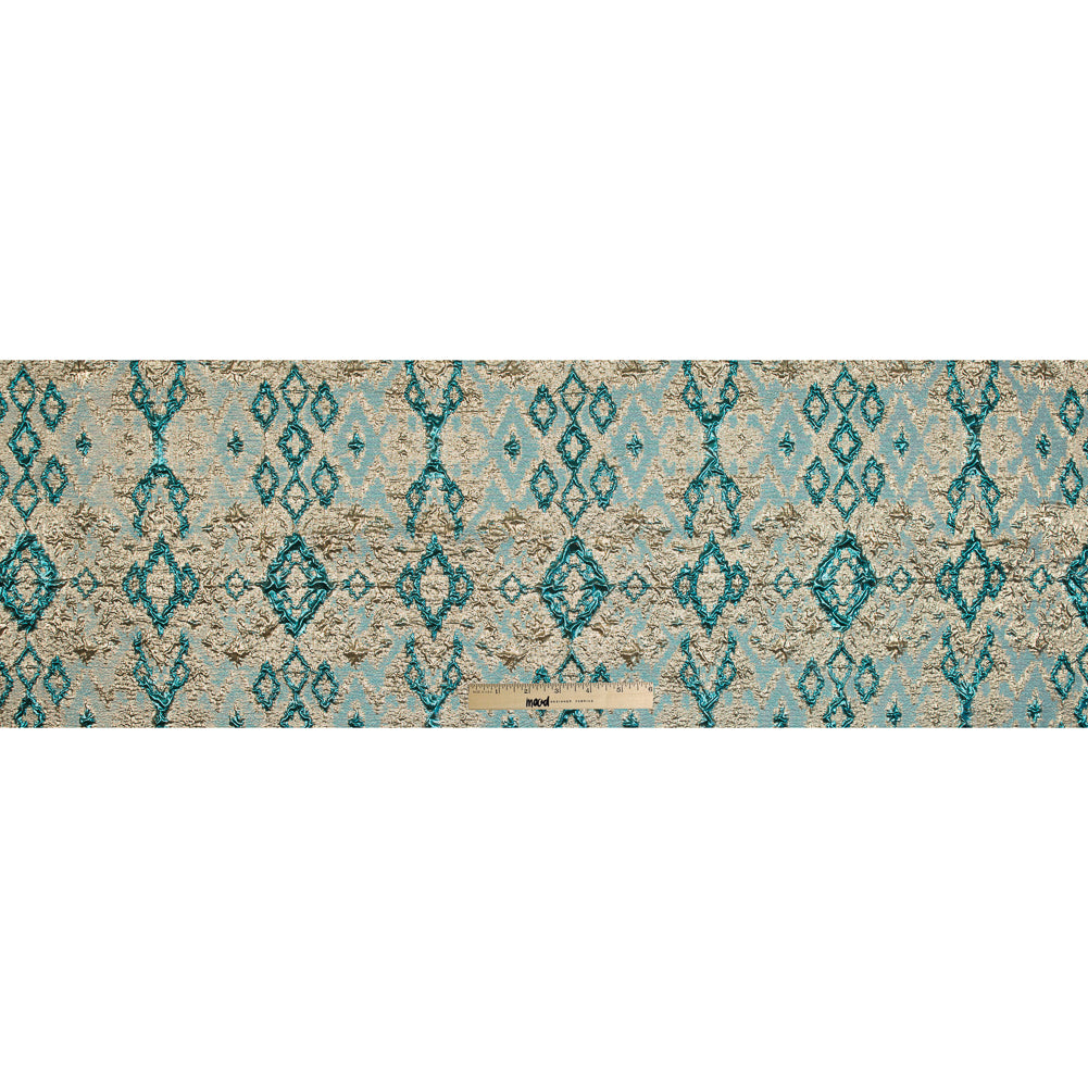 Teal and Gold Luxury Geometric Metallic Brocade