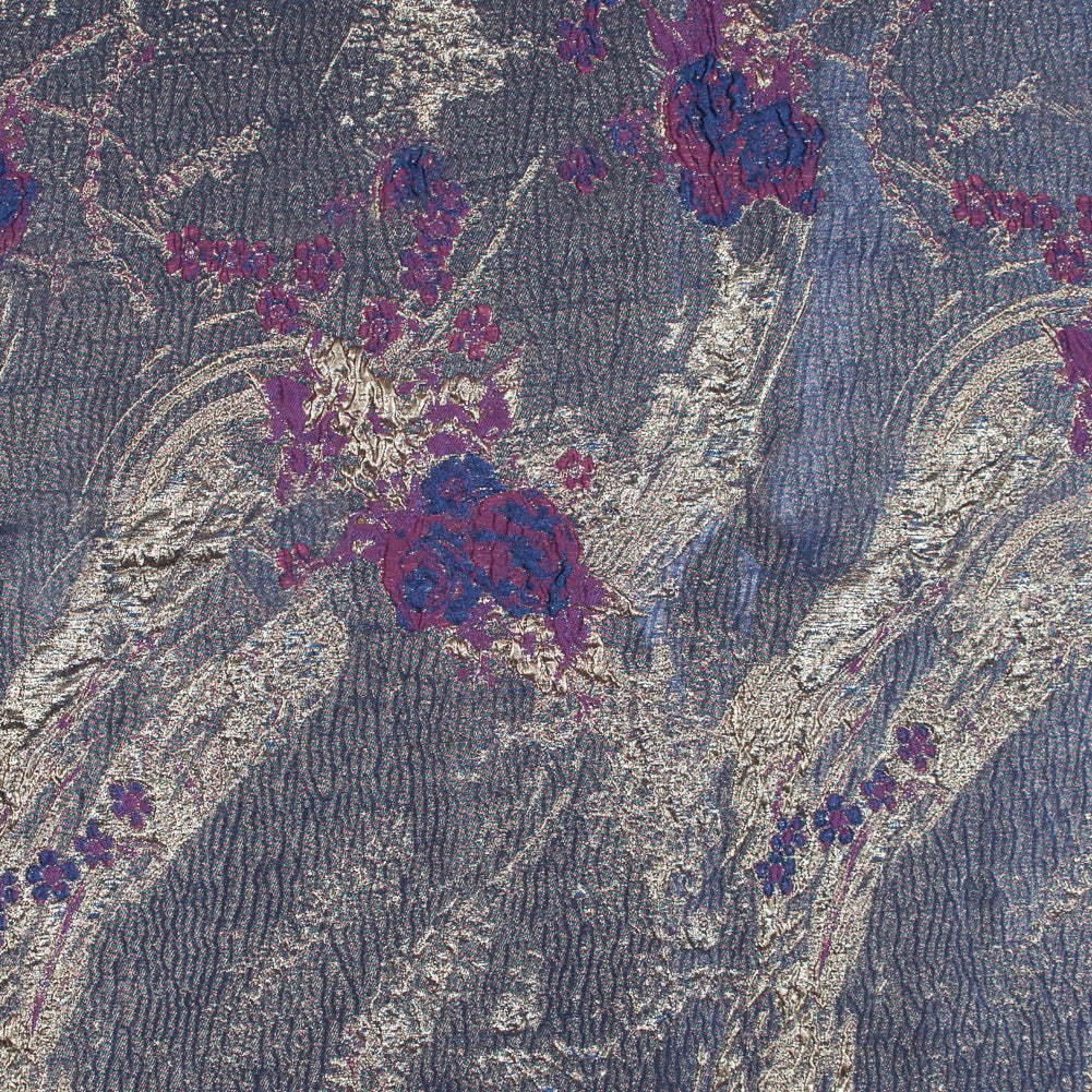 Blue, Magenta and Gold Luxury Abstract Metallic Brocade