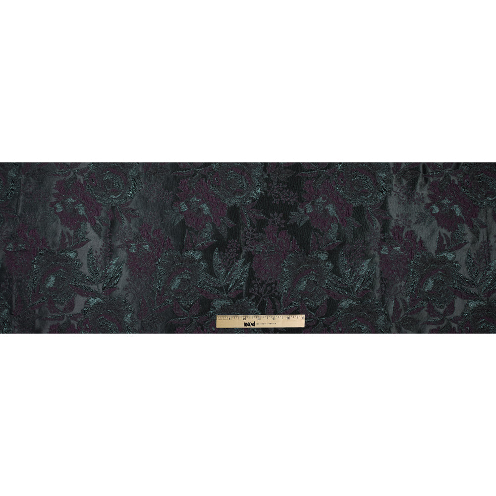 Aubergine and Forest Green Luxury Floral Metallic Brocade