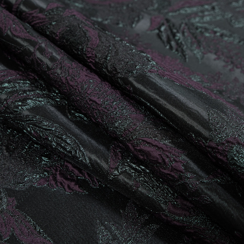 Aubergine and Forest Green Luxury Floral Metallic Brocade
