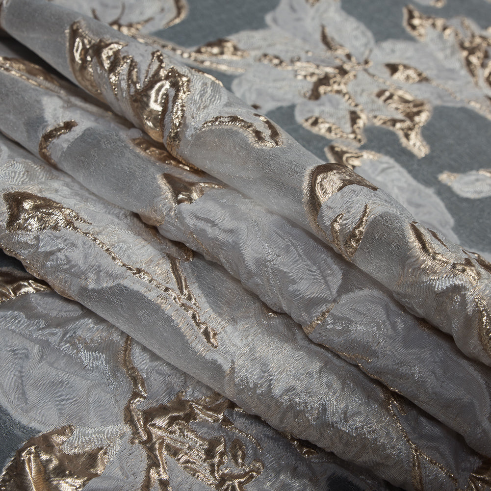 Metallic Gold and White Luxury Floral Burnout Brocade