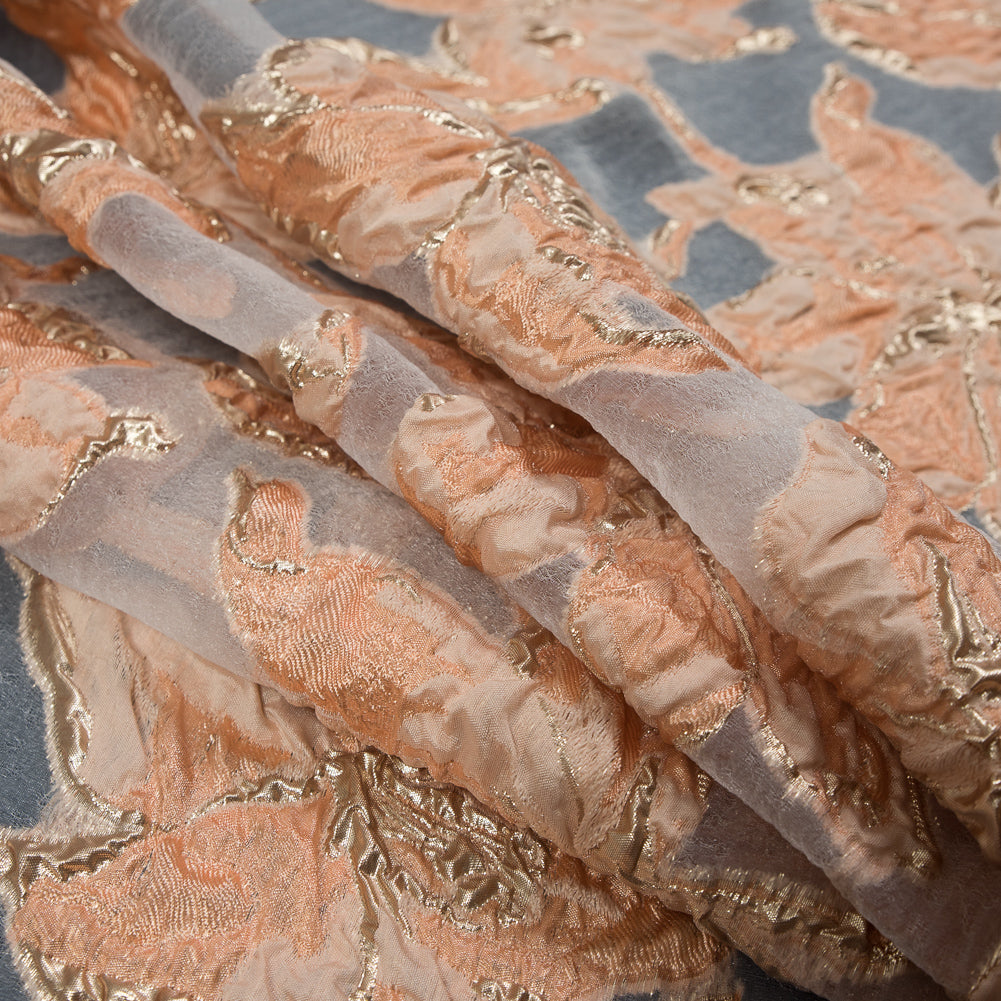 Peach and Metallic Gold Luxury Floral Burnout Brocade