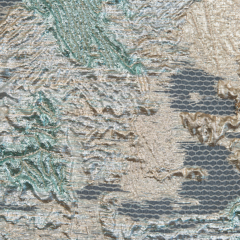 Aqua and Metallic Gold Luxury Abstract Burnout Brocade