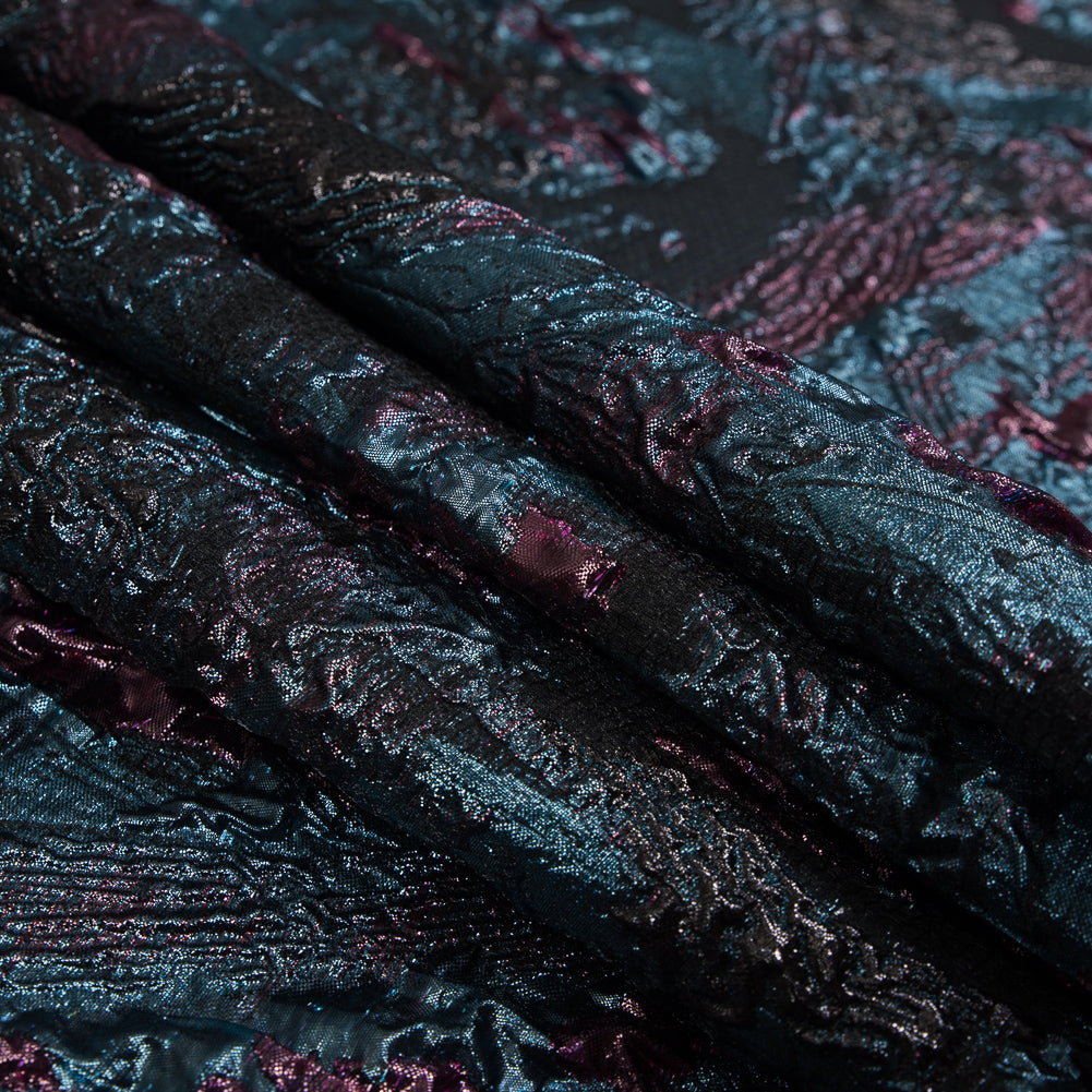 Magenta and Teal Luxury Floral Metallic Brocade