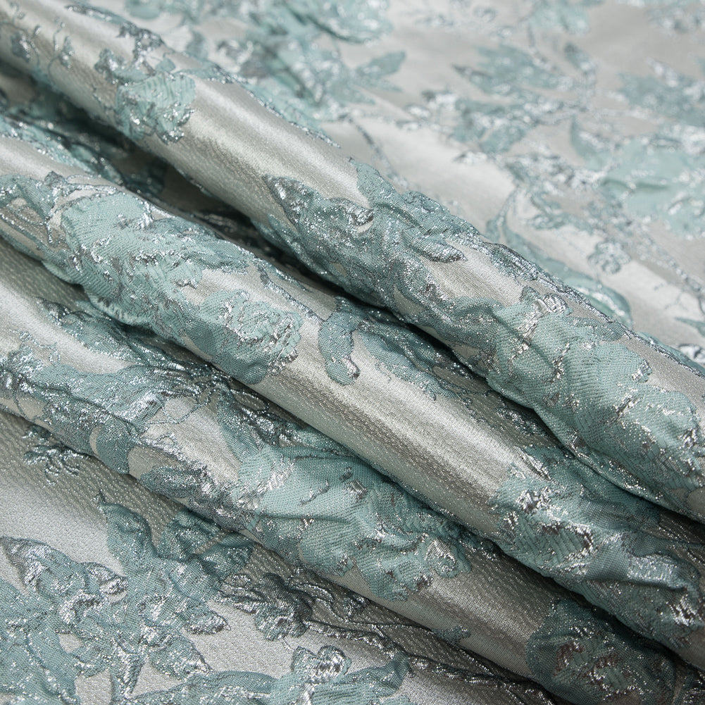 Pale Gold and Seafoam Blue Luxury Floral Metallic Brocade