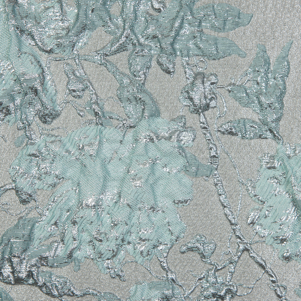 Pale Gold and Seafoam Blue Luxury Floral Metallic Brocade