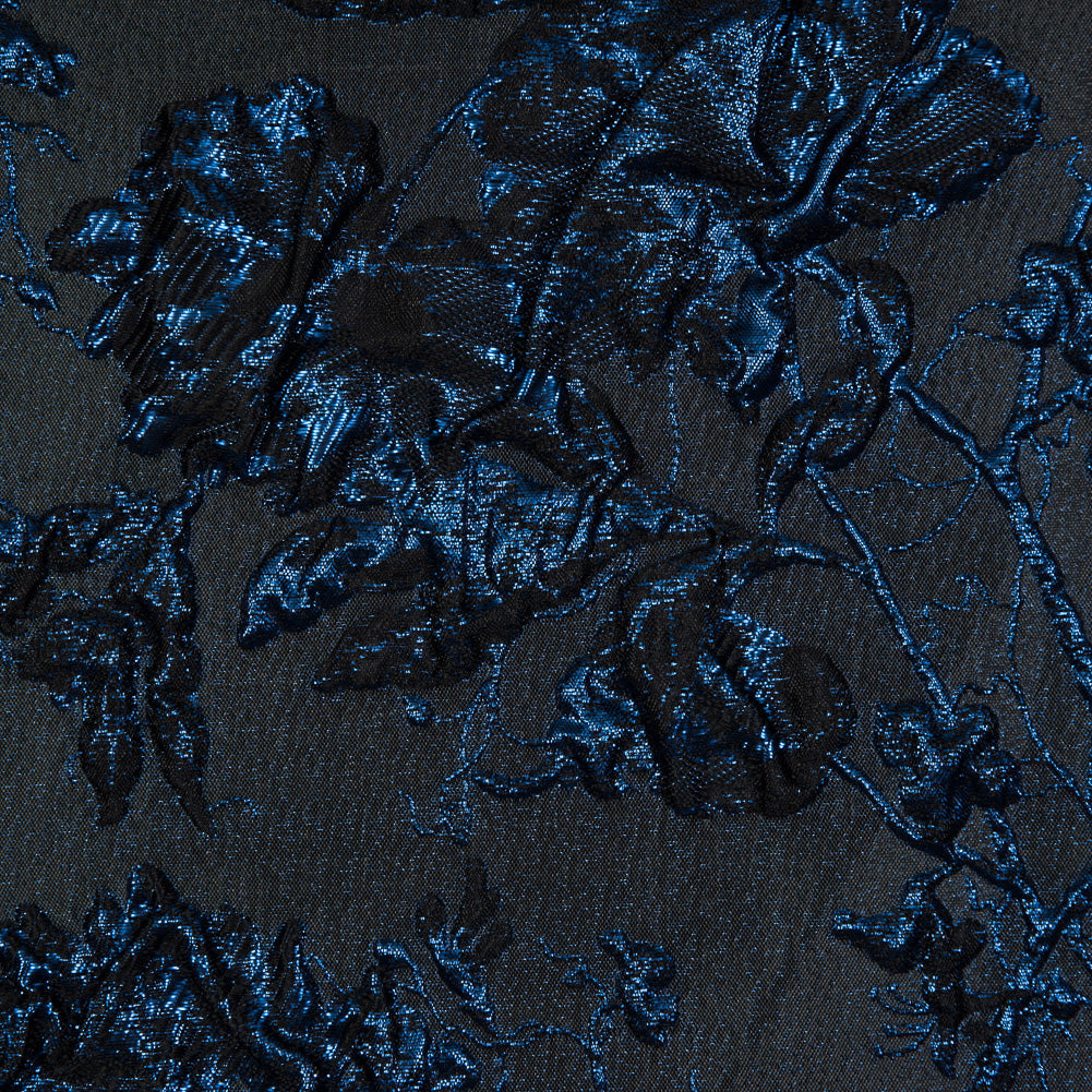 Blue and Black Luxury Floral Metallic Brocade