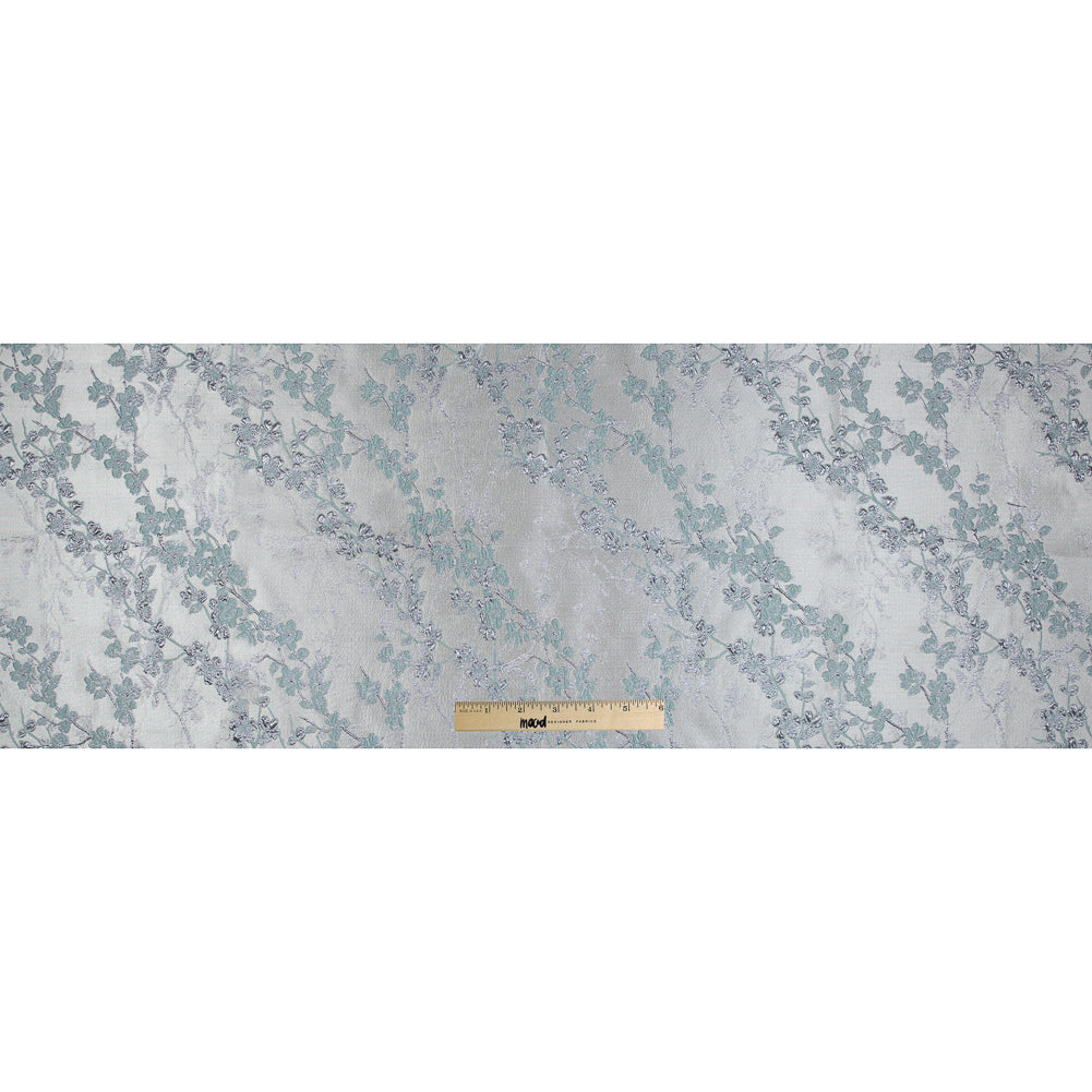 Aqua and Silver Luxury Floral Metallic Brocade