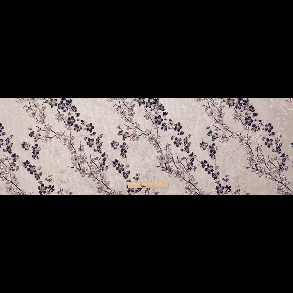 Rose Gold and Navy Luxury Floral Metallic Brocade