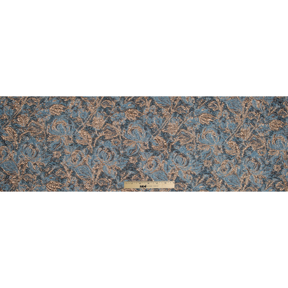 Blue and Gold Luxury Abstract Metallic Brocade