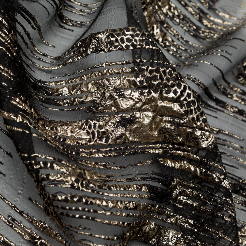 Metallic Gold and Black Luxury Striated Burnout Brocade