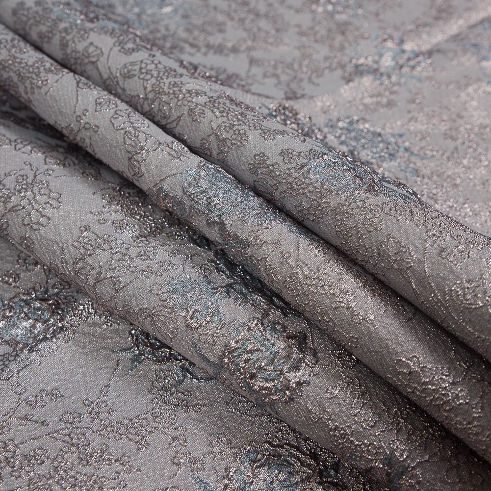 Rose Gold and Sky Blue Luxury Floral Metallic Brocade