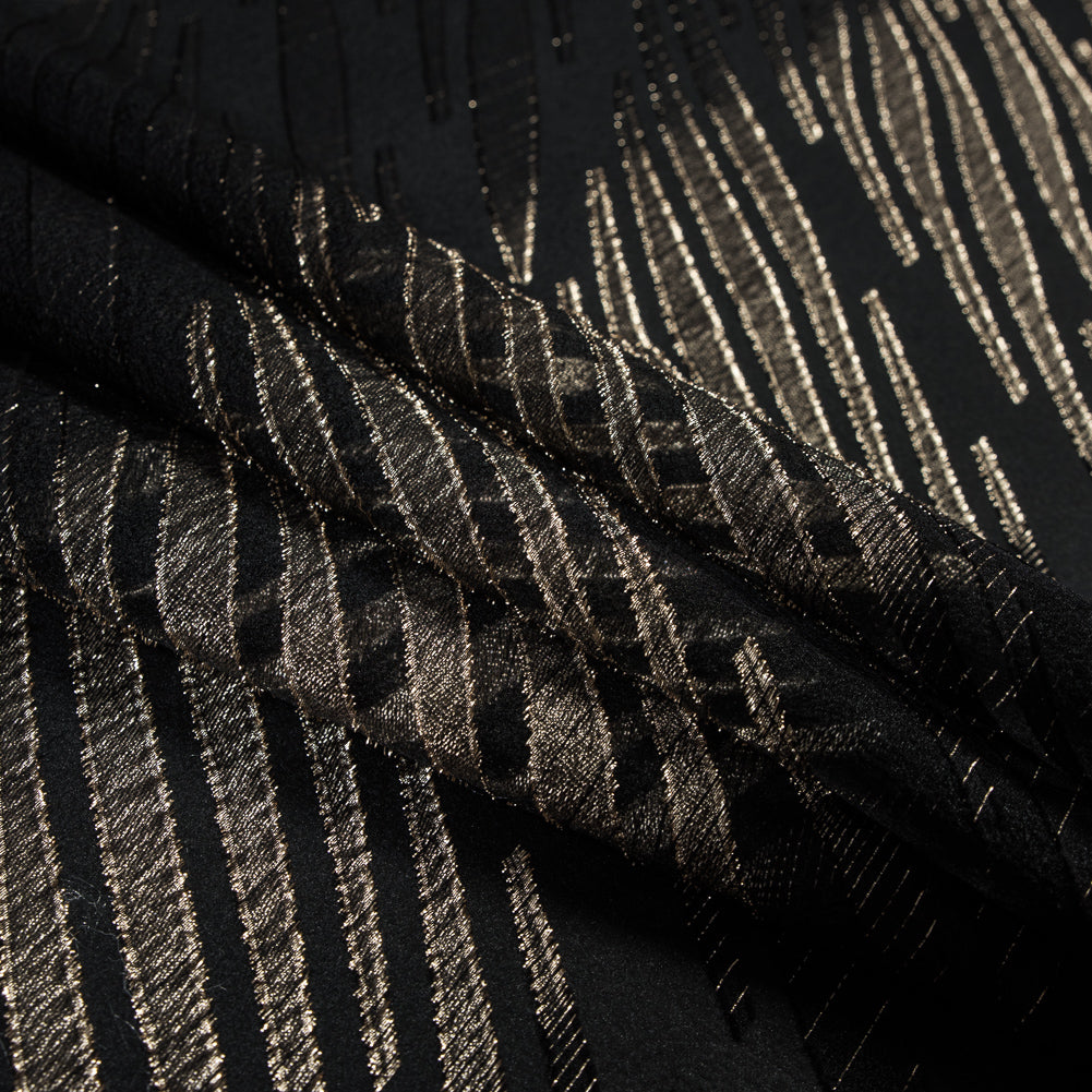 Black and Metallic Gold Luxury Tiger Striped Burnout Brocade