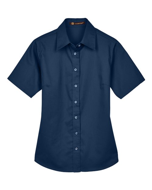 Harriton Women's Easy Blend Short Sleeve Twill Dress Shirt with Stain-Release