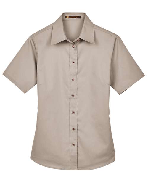 Harriton Women's Easy Blend Short Sleeve Twill Dress Shirt with Stain-Release