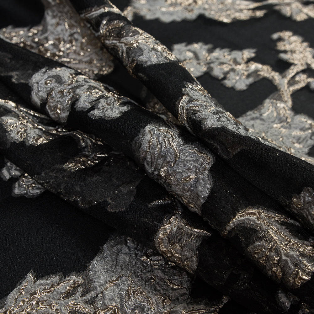 Black and Metallic Gold Luxury Abstract Burnout Brocade