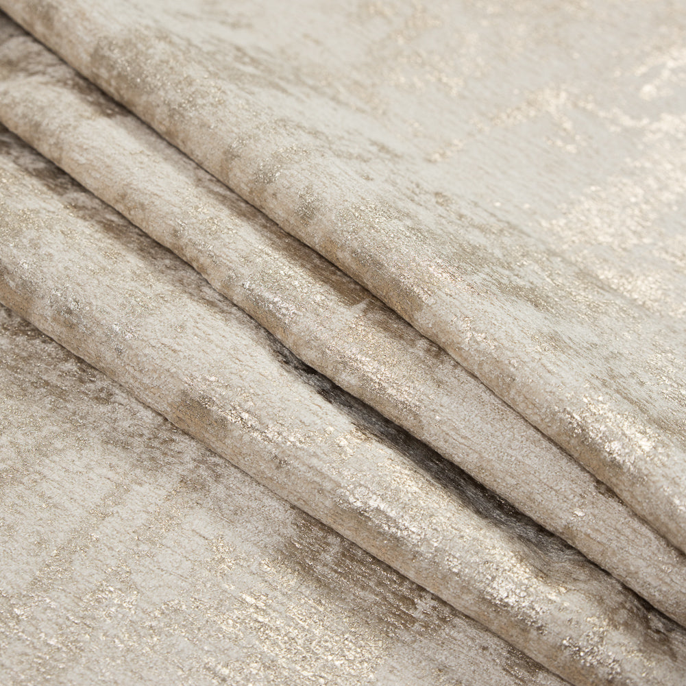 Beige Polyester Chenille with Metallic Gold Foil