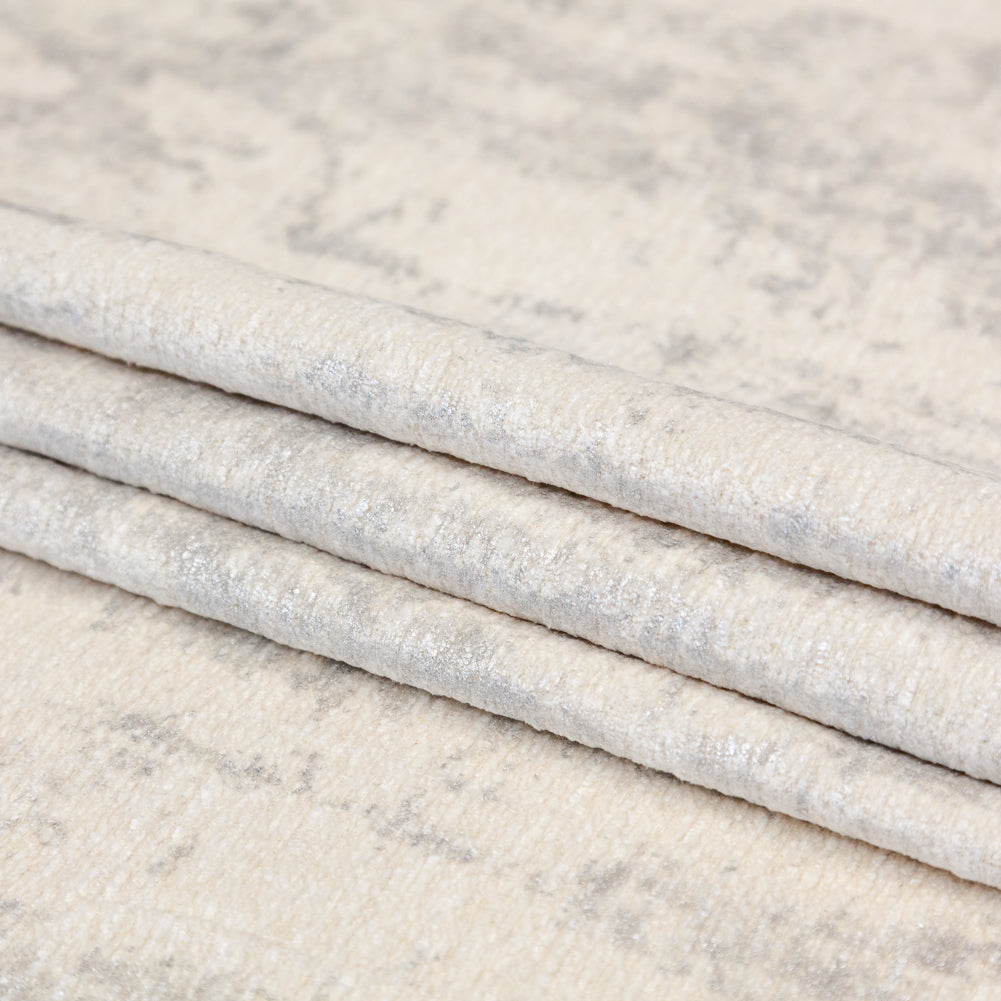 Cream Polyester Chenille with Metallic Silver Foil