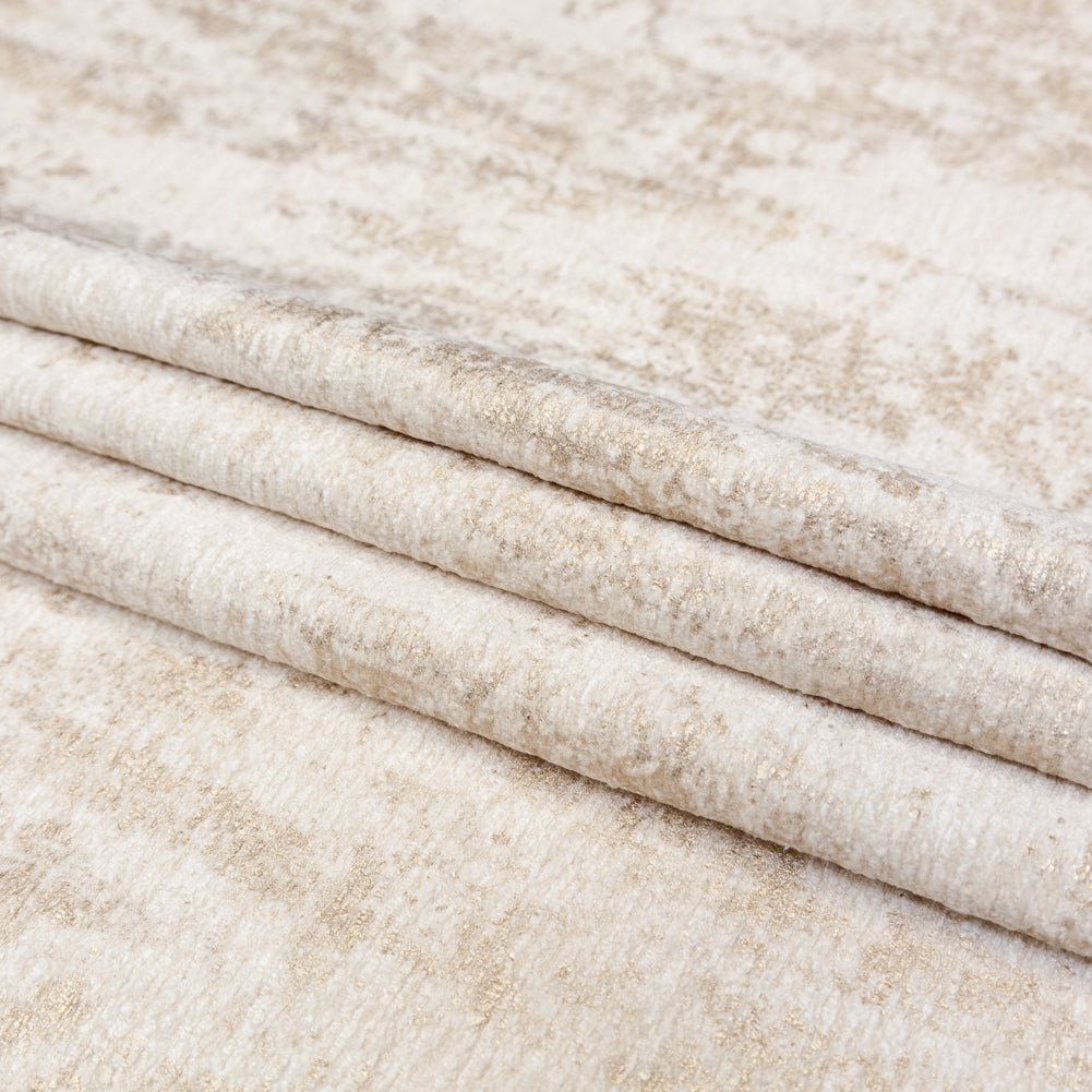 White Polyester Chenille with Metallic Champagne Foil