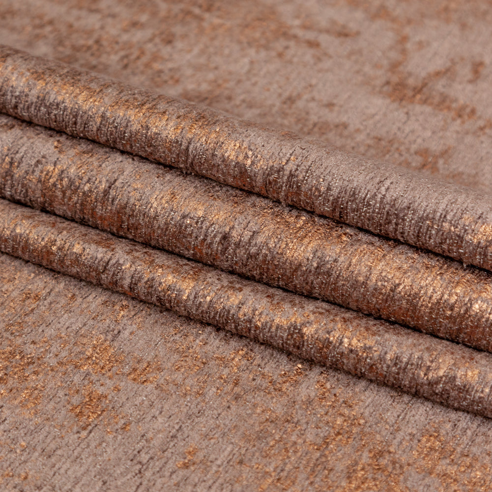 Brown Polyester Chenille with Metallic Bronze Foil