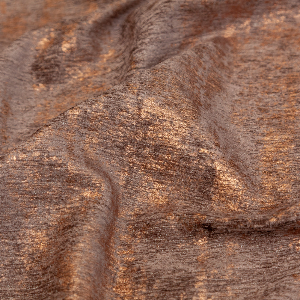 Brown Polyester Chenille with Metallic Bronze Foil