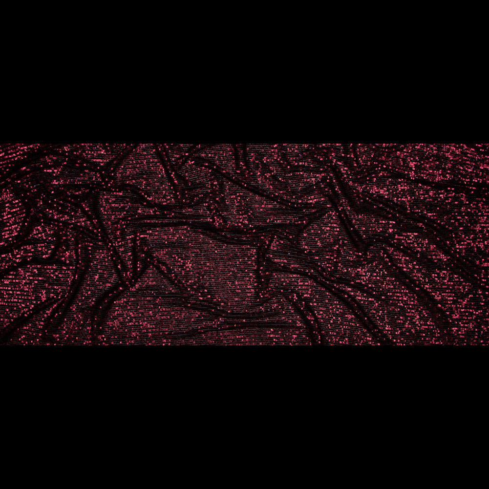 Stretch Mesh with Baby Sequins - Wine Stripes on Black