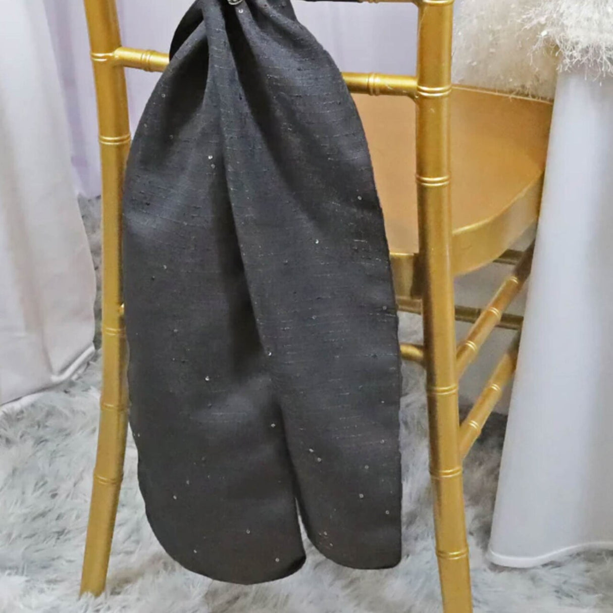 10 Pieces Pewter Charcoal Sequin Burlap Chair Sashes, 8"x108" Rustic Glam Event Decor