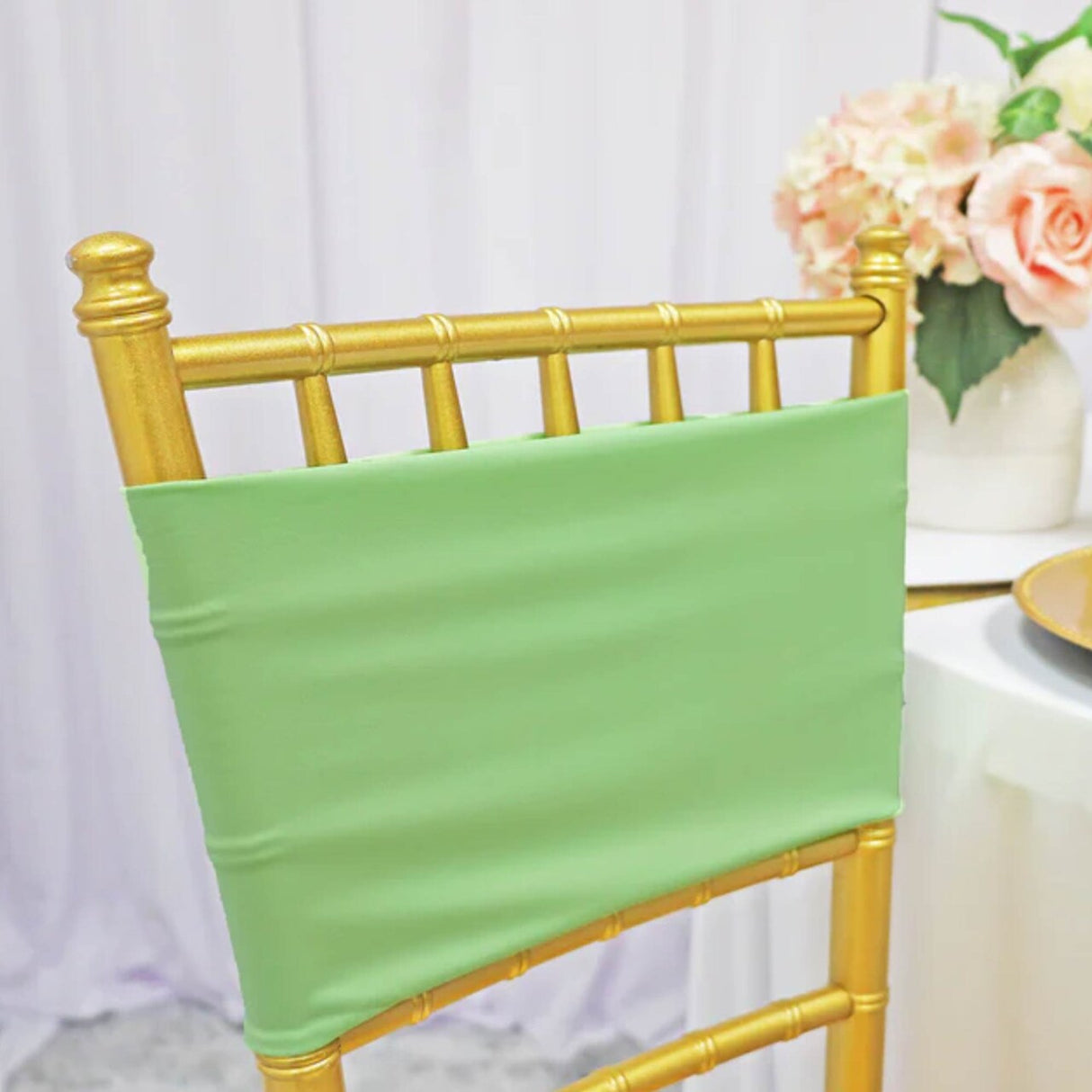 10 Pieces Soft Mint Green Stretch Spandex Chair Bands 7 x 13 Inches