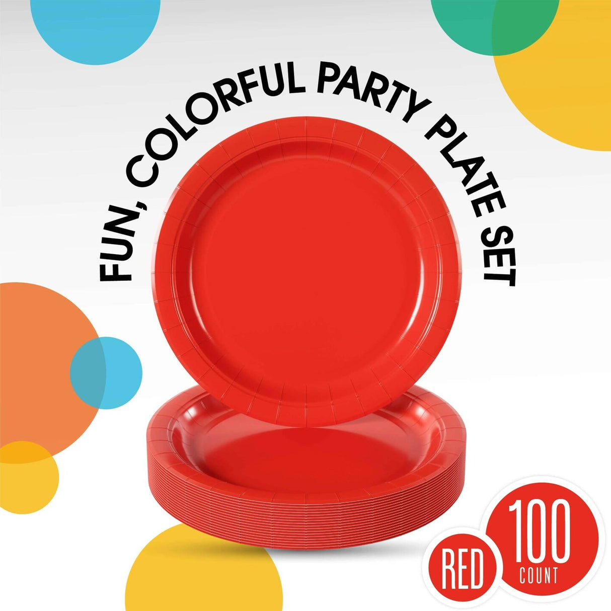 100 Count Red Paper Plates Disposable Party Plates for Weddings and Events 10"