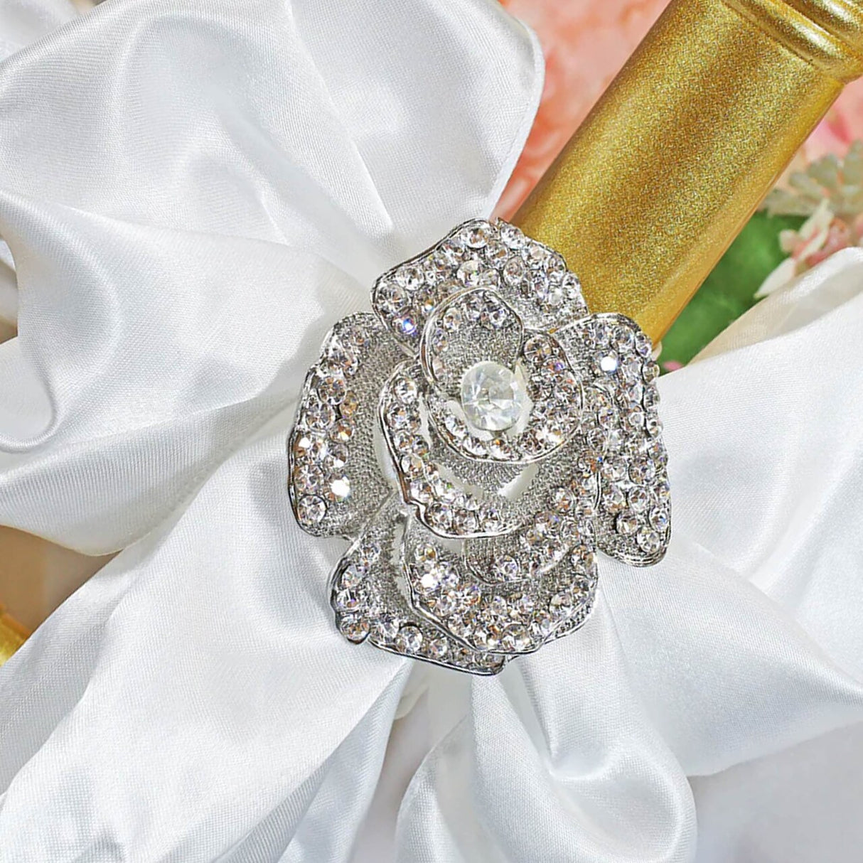 1 Piece Rose Rhinestone Chair Sash Buckle Silver Metal Accent 2 Inch Width