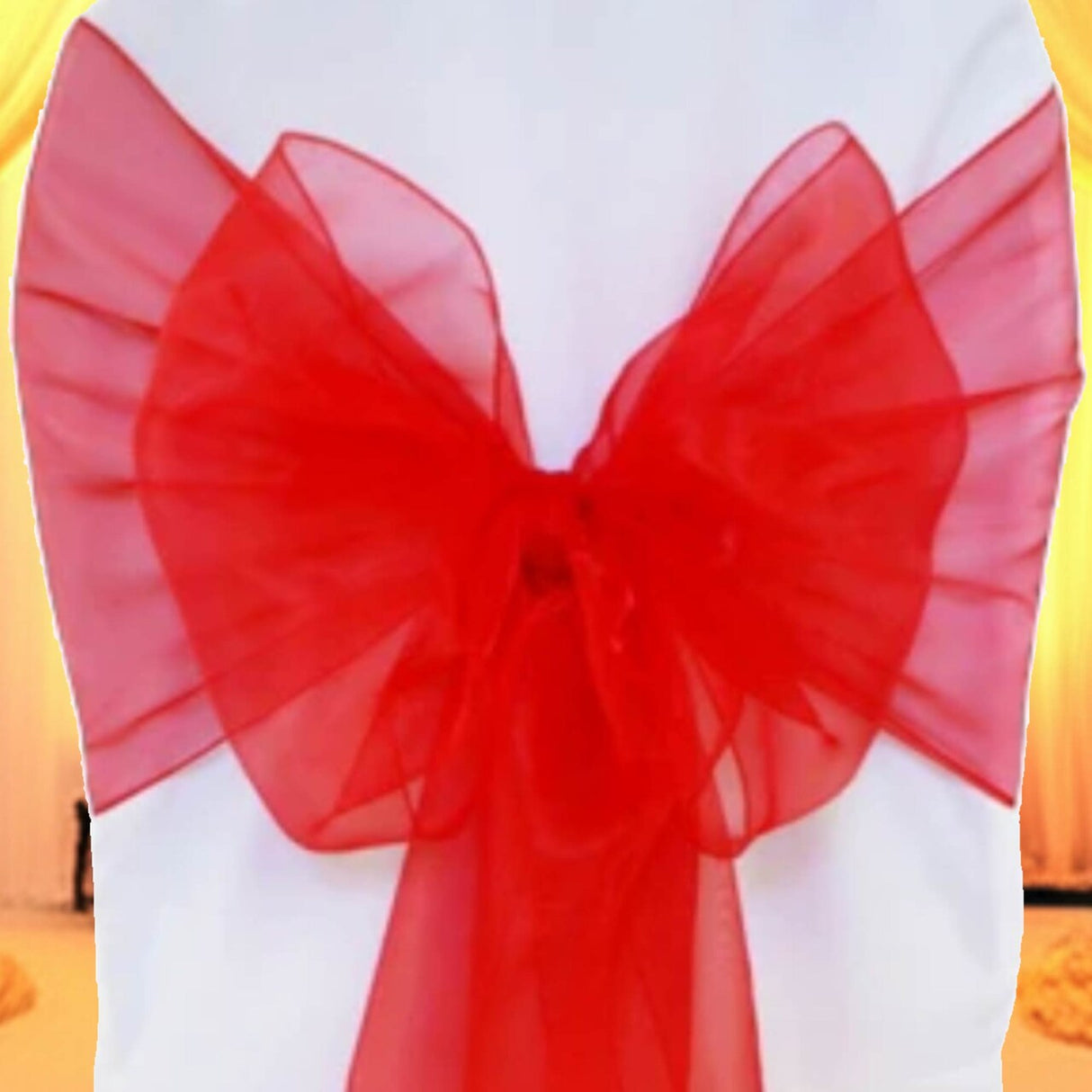 10 Pieces Red Organza Fabric Chair Wraps, 12"x116" Sophisticated Angled Design