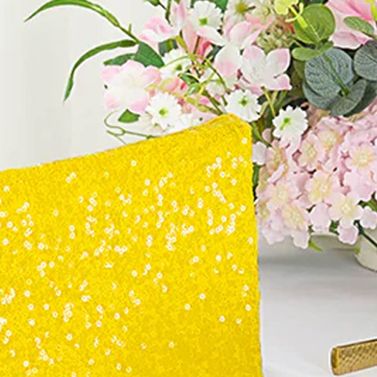 1 Piece Canary Yellow Sequin Spandex Chair Cap 13.5 inch by 10 inch Party Decor