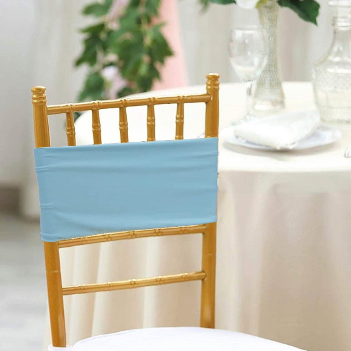 10 Pieces Soft Baby Blue Stretch Spandex Chair Bands 7 x 13 Inches