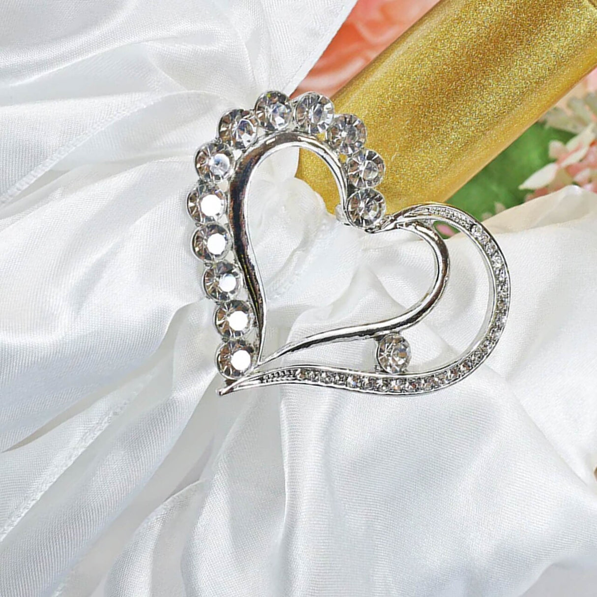 1 Piece Heart Rhinestone Chair Sash Buckle Silver Wedding Decor 2 Inch Width