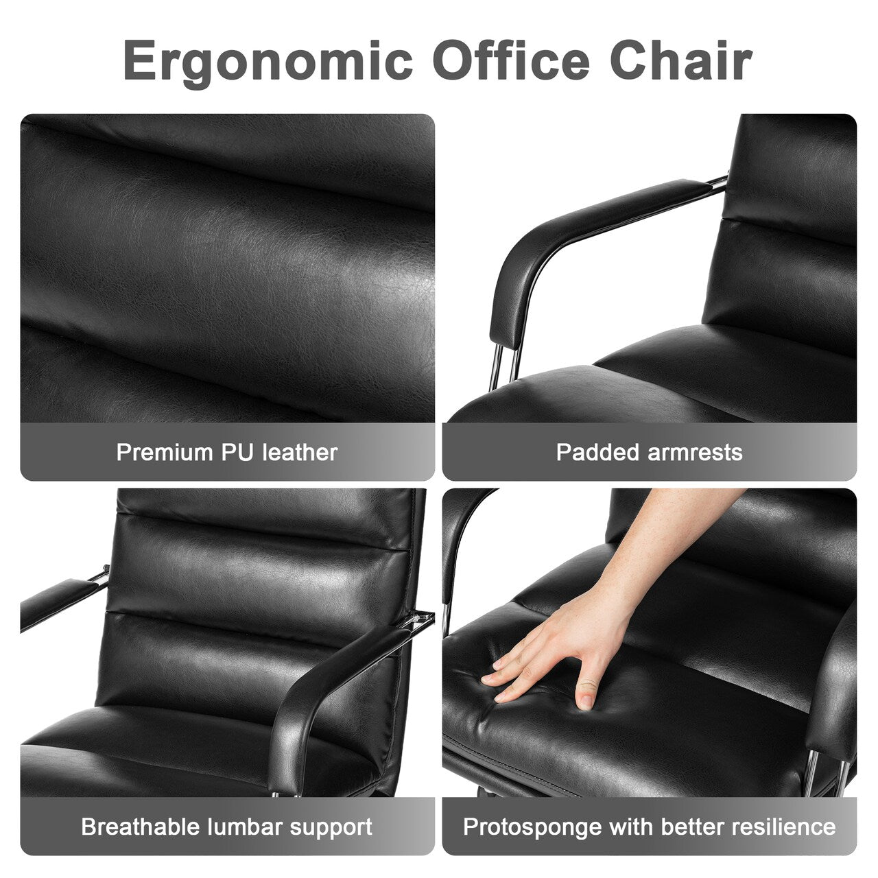 Modern Black Leatherette Gaslift Adjustable Swivel Padded Office Chair